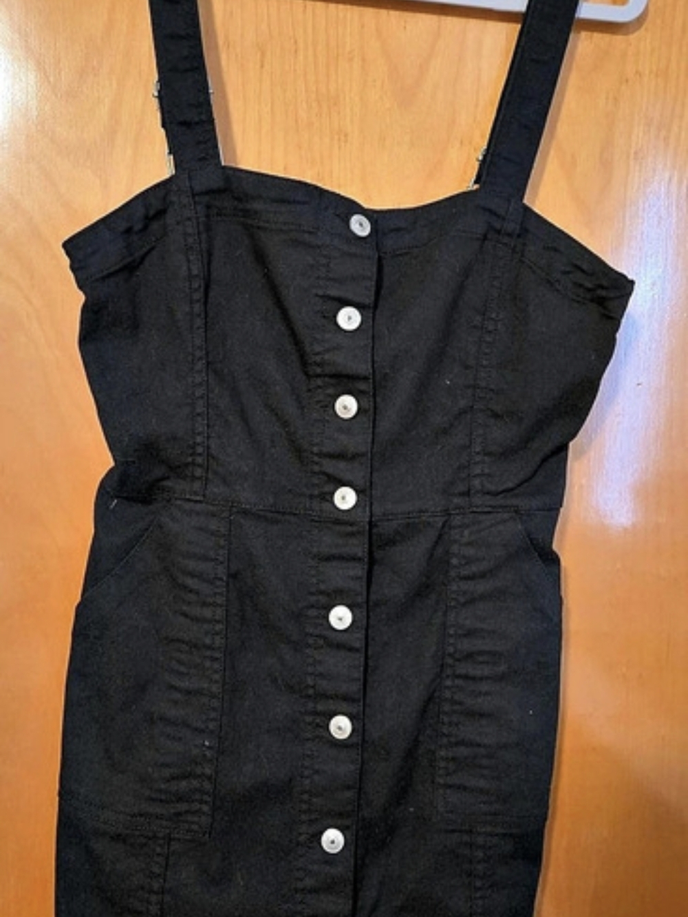 H&M Divided Black Denim Button-Front Pinafore Overall Dress Mini Dress Size 8